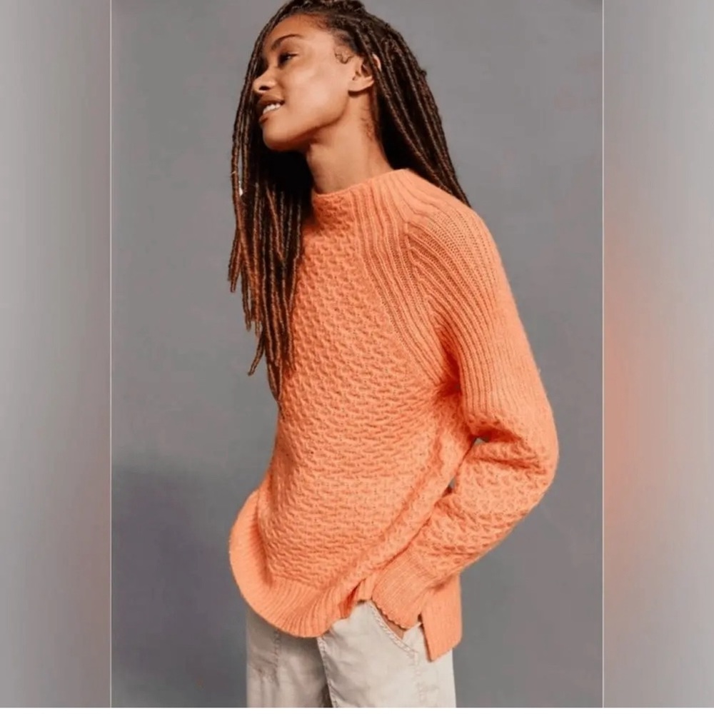 Anthropologie Light Orange Knit Ballooon Sleeve Bia Mock Alpaca Blend Sweater